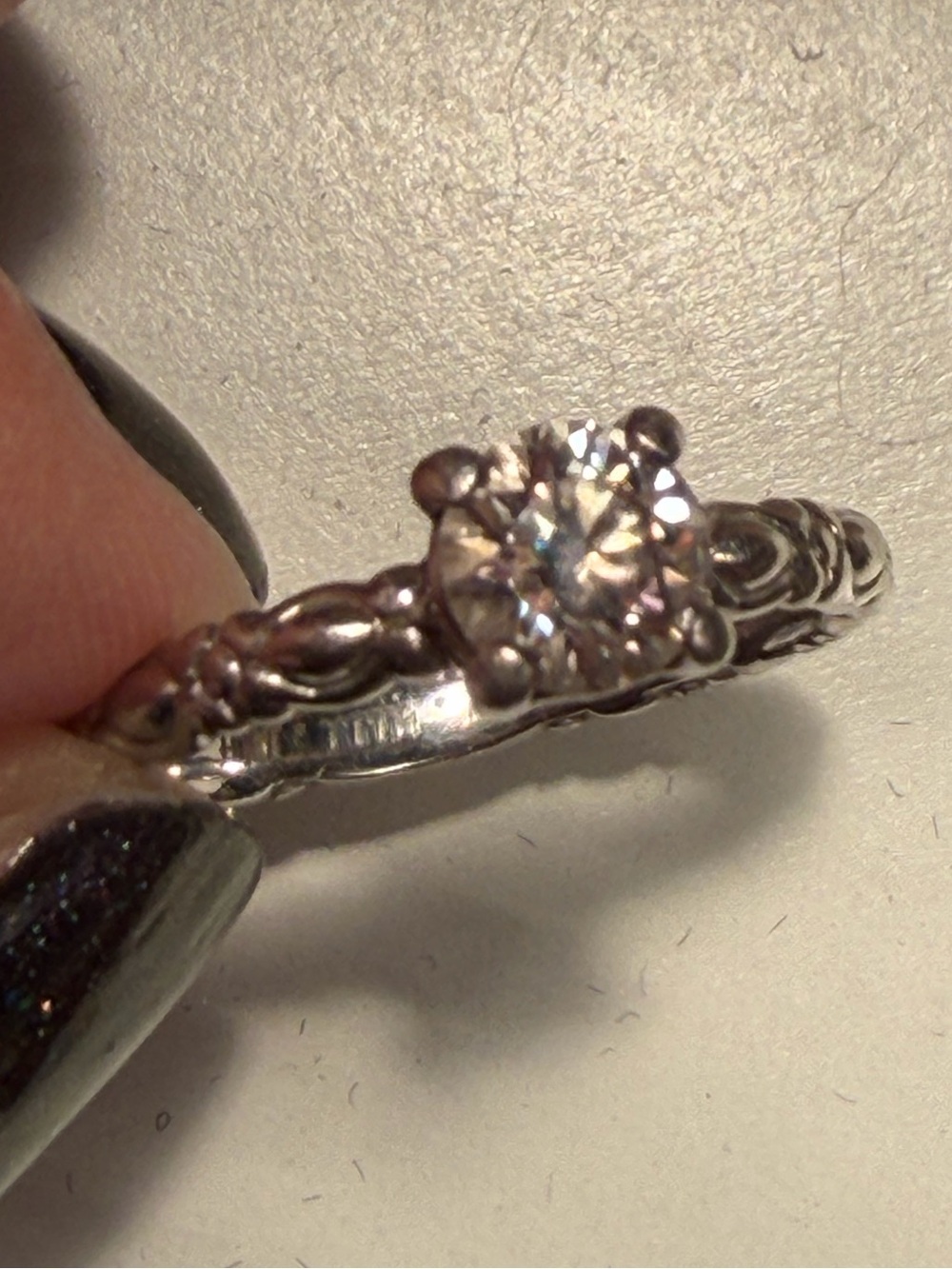 Platinum and Natural Diamond Ring. A VS1 clarity, F color .71 ct diamond